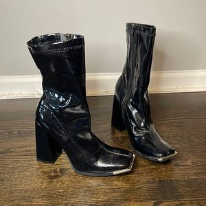 Black patent heeled boots